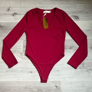 Chic Long Sleeve Burgundy Bodysuit
